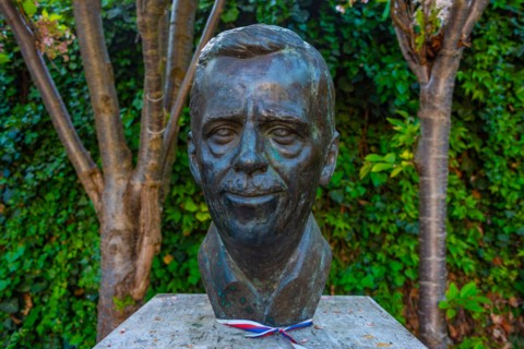Litomerice, Czech republic, April 30, 2025: Bust of Vaclav Havel in Litomerice, Czech republic.IMAGE