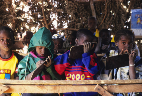 African children writing on blackboards in the classroom, Mali, West Africa