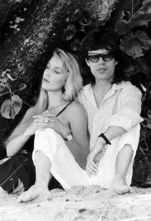 Jerry Hall model and actress with boyfriend Rolling Stones Mick Jagger in Barbados February 1987 Dbase MSi