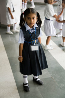 Child at school in Hazira, near Surat. Gujarat. India