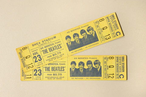 Unused tickets for The Beatles' concert at Shea Stadium, New York City, on August 23rd, 1966.