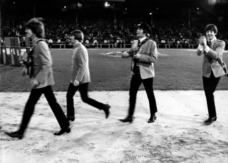 The Beatles arrive for concert at Shea Stadium