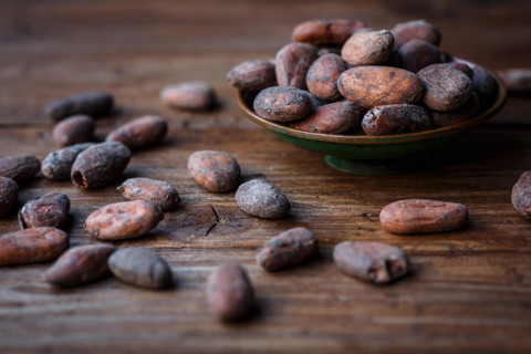 Cacao beans in a bowl