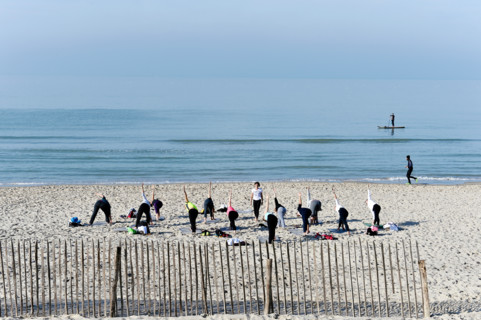 Yoga session in Le Touquet, Pas de Calais, France