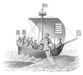 Entitled: ""The landing of William, Duke of Normandy."" William I (1028 - September 9, 1087) was the first Norman King of England, reigning from 1066-87. The descendant of Viking raiders, he had been ...