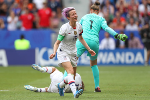 Lyon, France. 07th July, 2019. Rapinoe the United States during match against the Netherlands game valid for the Final of the Women 's Soccer World Cup in Lyon in France this Sunday, 07. Credit: Brazi...