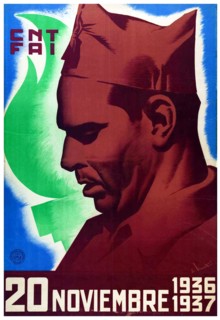 Spain: Portrait of Buenaventura Durruti (14 July 1896 - 20 November 1936), anarcho-syndicalist, to mark the anniversary of his death, 1937.  José Buenaventura Durruti Dumange was a central figure of S...