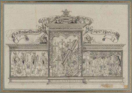 The Dance of Death carved images in the cemetery of the Holy Innocents