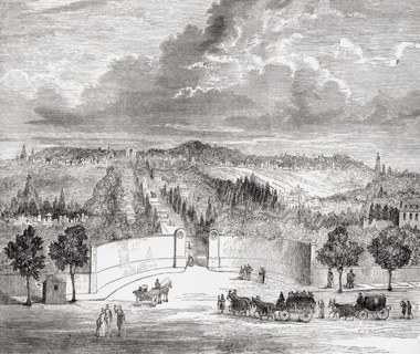 The cemetery of Père Lachaise, Paris, France, seen here in the 19th century.  From Cassell's Illustrated History of England, published c. 1880.