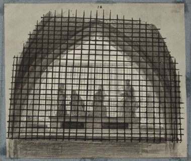 Funerary statues seen through a gate, Cemetery of the Innocents, present-day Rue Saint-Denis, Rue Berger, Rue de la Lingerie, and Rue de la Ferronnerie, 1st arrondissement, Paris, Bernier, Claude-Loui...