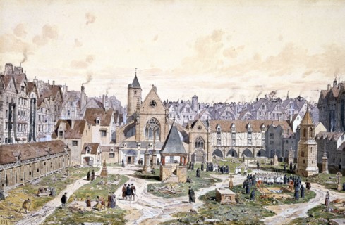 The Cemetery and Church of the Innocents, 1550 (Retrospective Composition). Fédor Hoffbauer, Draughtsman, Graphic Arts, Drawing, Drawing, Dimensions - Artwork: Height: 20 cm, Width: 30.4 cm, Dimension...
