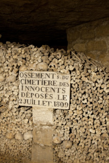 Bones deposited in the cemetery in 1809. Paris catacombs, France.