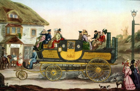 Steam-powered coach tried out in England in 1828 by Goldsworthy Gurney
