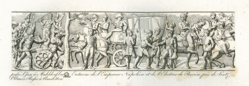 Colonne Vendôme : Le 5 novembre 1805, le maréchal Murat bat l'armée russe à Amstteten. Entrevue de l'empereur Napoléon 1er et de l'électeur de Bavière près de Lintz.