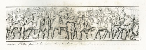 Colonne Vendôme : Le 20 octobre 1805, 1500 officiers et 40000 hommes sortent d'Ulm, posent les armes et se rendent en France.