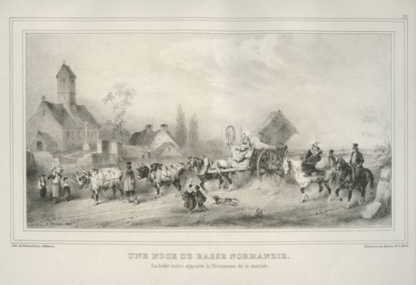 Bellangé, "Une noce en Basse Normandie. La belle mère apporte le trousseau de la mariée"