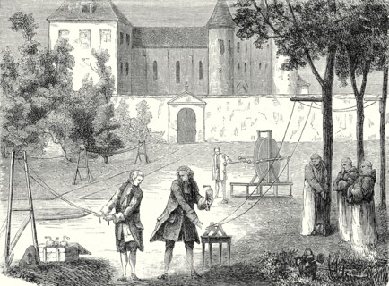 Experiment conducted in 1746 by Lemonnier in the monastry of Chartreux to measure the speed of