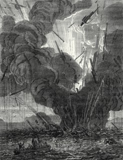 Fulton blows up a boat with his infernal machine in the harbor of Brest