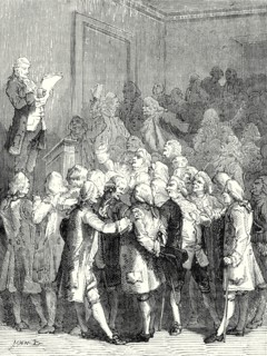 The reading out of letters from Franklin to the 'Royal Society of London' is greeted with