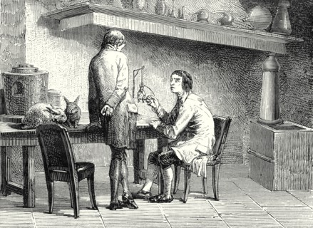 Humboldt and Hallé repeating the experiments of Galvani and Volta