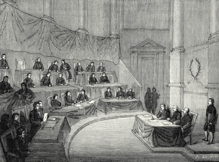 Alessandro Volta reads before the Academy of Science his memoir of the battery, in the presence of