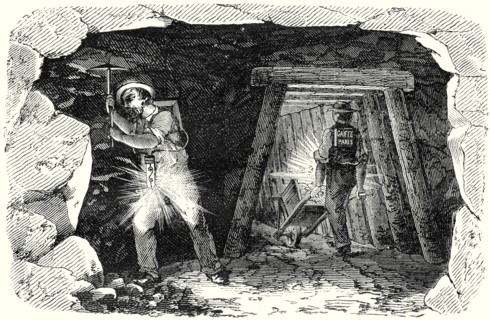 Miners' Lamp. Miners at work
