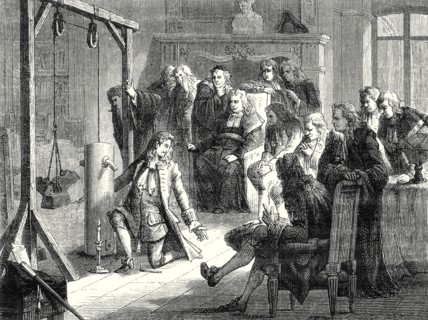 Papin conducts an experiment with his powder machine in front of the professors of the University