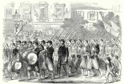 The Civil War In America: The 5th Regiment of New York Zouaves Passing Through Broadway On Their