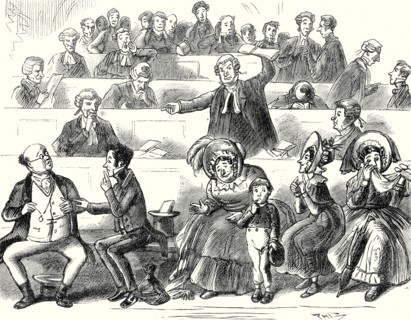 Pickwick Papers, "An admonitory gesture from Perker restrained him, and he listened to the learned