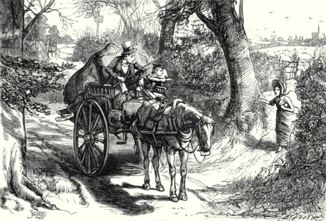 David Copperfield, "I saw, to my amazement, Peggotty burst from a hedge and climb into the cart."
