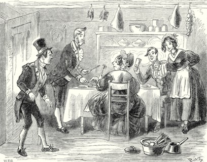 Pickwick Papers, "The kitchen door opened, and in walked Mr. Job Trotter"