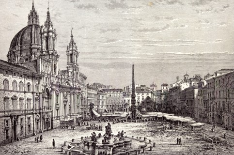 Rome Italy 1875, PIAZZA NAVONA AND CHURCH OF ST. AGNES