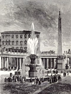Rome Italy 1875, OBELISK OF CALIGULA AND FOUNTAINS OF THE PIAZZA OF ST.  PETER'S