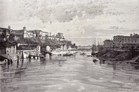 Rome Italy 1875, Aventine Mount and St. Sabina, seen from Ponte Rotto
