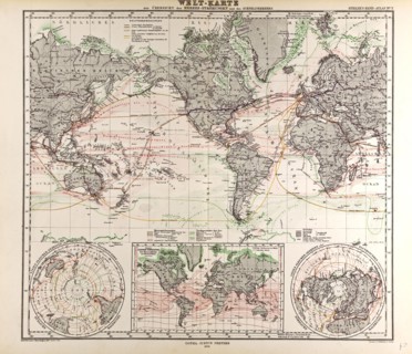 World Map Gotha, Justus Perthes, 1872, Atlas. Perthes, Johan Georg Justus 1749 Ã¢â‚¬â€ú 1816,