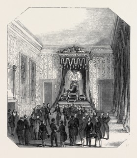 PRESENTATION OF THE KEYS, AT HOLYROOD. Engraving, 1845, U.K.