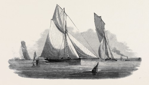 VIXEN, BELVIDERE, PRIMA DONNA, BLUE BELLE; THAMES YACHT CLUB MATCH, PRIMA DONNA ROUNDING THE BUOY