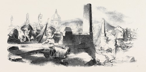 FLORENCE, FROM THE PONTE DE PERRO, AFTER THE LATE INUNDATIONS, DRAWN BY W. PARROT
