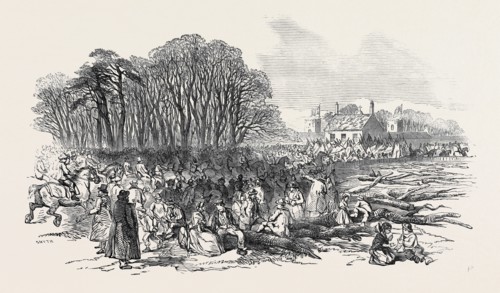 THE TENANTRY AND PITMEN ASSEMBLING AT "THE TOWERS," AT POYNTON, CELEBRATION OF THE "MAJORITY" OF