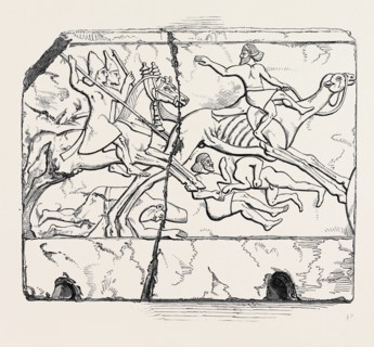 FLIGHT OF AN ARAB MOUNTED UPON A CAMEL; NIMROUD SCULPTURES, JUST RECEIVED AT THE BRITISH MUSEUM