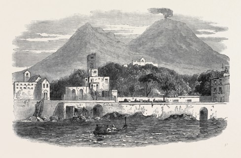PORTICI, THE RECENT RESIDENCE OF THE POPE, SKETCHED FROM THE SEA