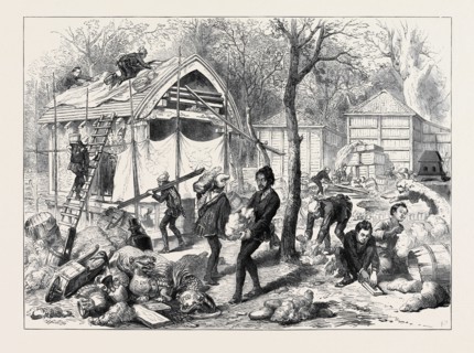 THE VIENNA UNIVERSAL EXHIBITION: JAPANESE WORKMEN BUILDING A JAPANESE VILLAGE, 1873