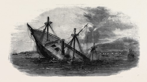 H.M.S. "TRANSIT" ON THE ROCKS OFF CAPE OELAR, BANCA ISLAND