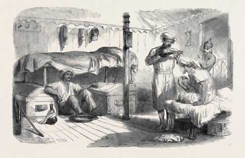 THE MUTINY IN INDIA: INTERIOR OF A SUBALTERN'S TENT BEFORE DELHI