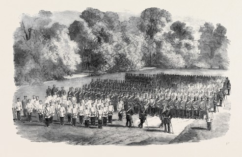 THE OXFORDSHIRE MILITIA IN THE GARDEN OF ST. JOHN'S COLLEGE, OXFORD