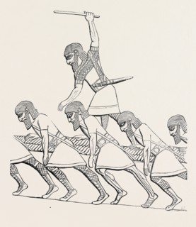 TASKMASTER AND CAPTIVES DRAGGING COLOSSAL BULL
