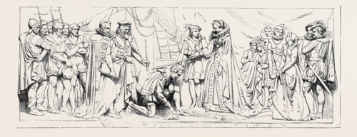 BAS-RELIEF IN THE PRINCE'S CHAMBER, HOUSE OF LORDS, QUEEN ELIZABETH KNIGHTING SIR FRANCIS DRAKE