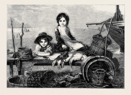 "CHILDREN MINDING THEIR MOTHER'S STALL - THE FISH MARKET" PAINTED BY MRS. BACKHOUSE, IN THE