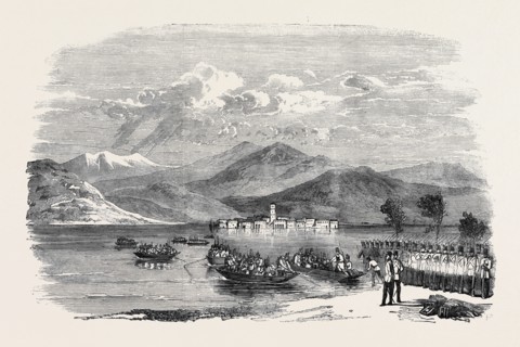 THE WAR, AUSTRIANS CROSSING THE LAGO MAGGIORE, FROM A SKETCH BY THOMAS