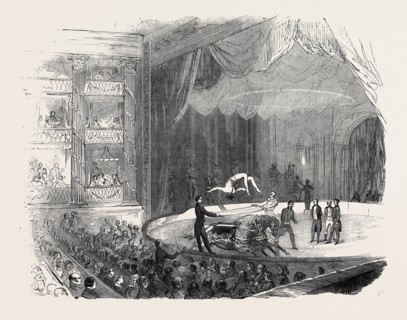 AMERICAN AND FRENCH EQUESTRIANS AT DRURY-LANE THEATRE, MR. M'COLLUM'S FEAT ON TWO HORSES